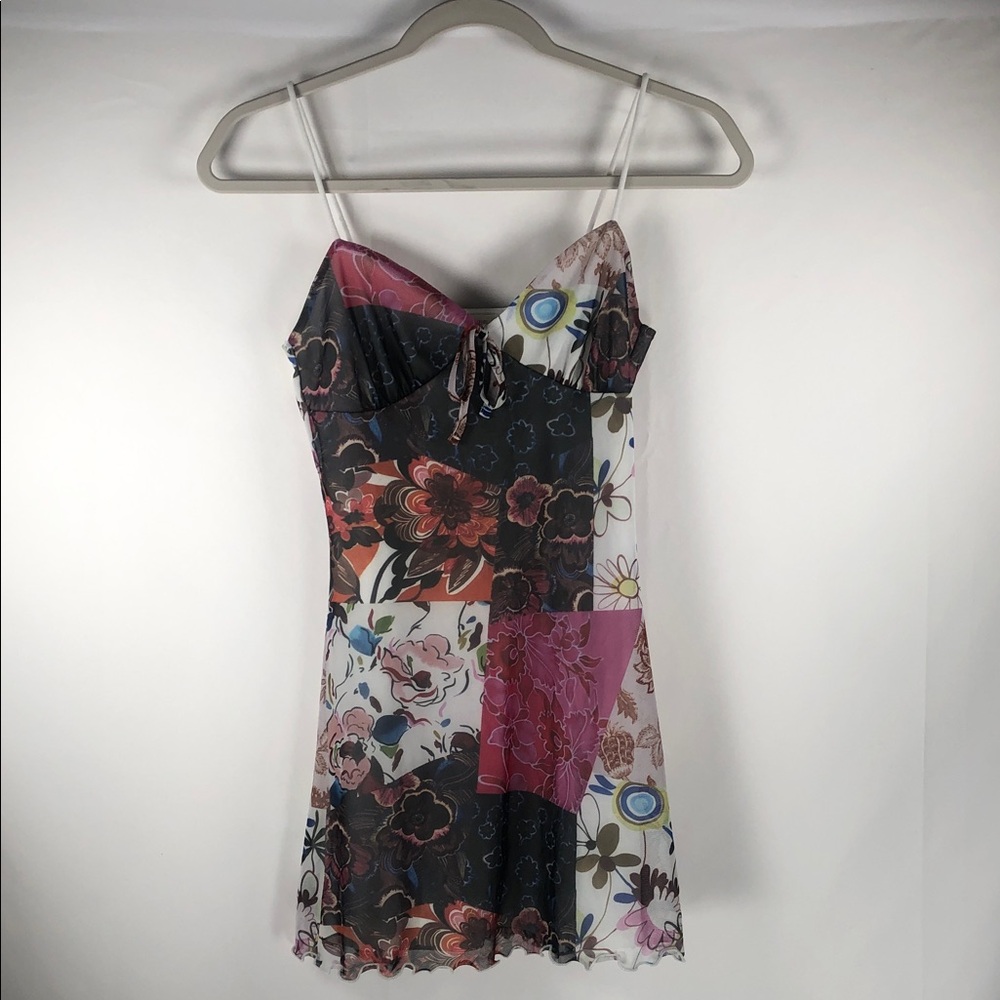 Urban Outfitters Elodie Floral Patterned Printed‎ Mesh Mini Babydoll Slip Dress
